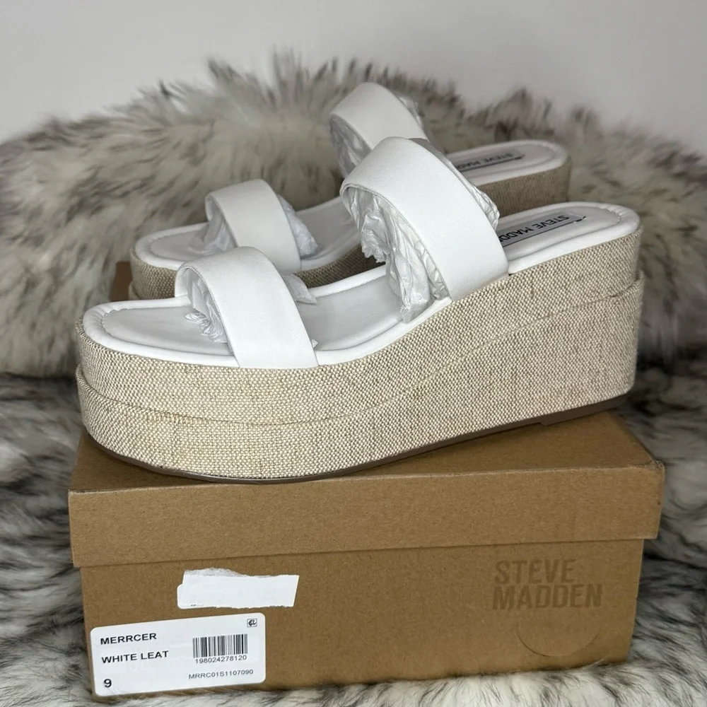 Steve Madden NIB White Leather Platform Wedge Sandal